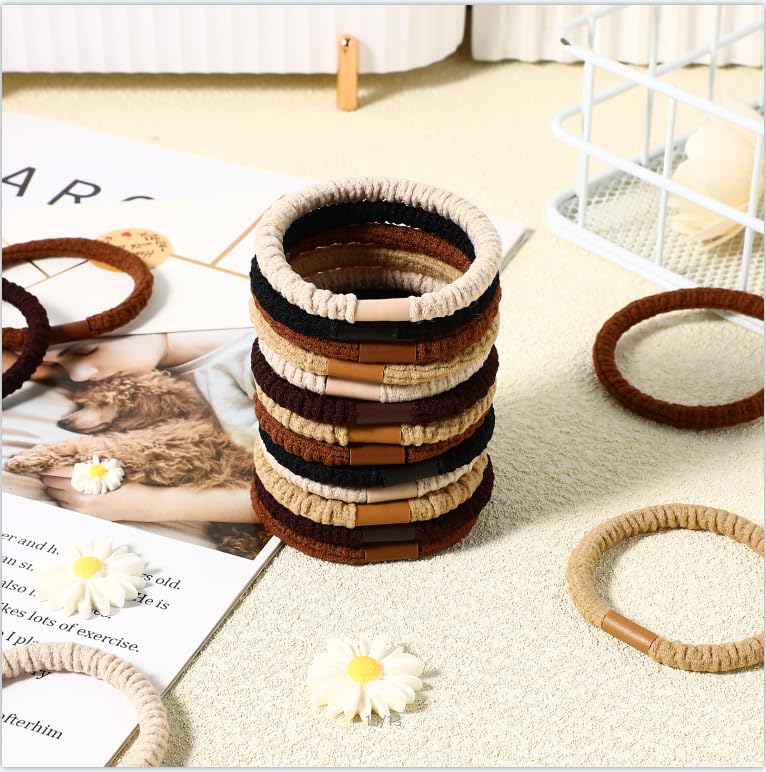 Noblenestle Hair Ties for Thick Hair No Damage Hair Bands Elastic Ponytail Holders Perfect for Women Girls Teens 4MM Natural Colors (Multicolor-25Count)