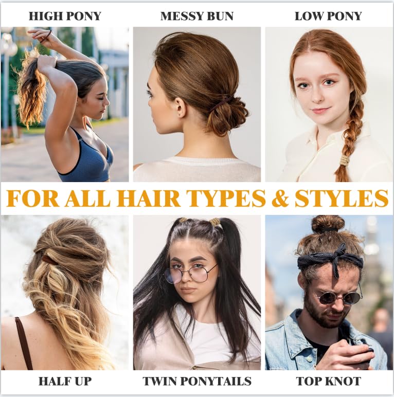 Noblenestle Hair Ties for Thick Hair No Damage Hair Bands Elastic Ponytail Holders Perfect for Women Girls Teens 4MM Natural Colors (Multicolor-25Count)