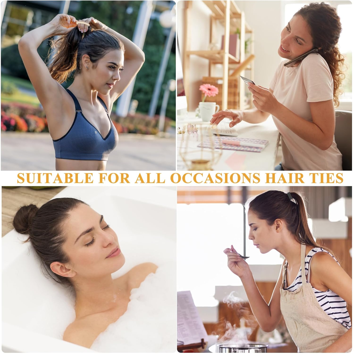 Noblenestle 200 Pcs Hair Ties for Thick Hair No Damage, Elastic Ponytail Holders, Hair Elastics Hair Bands Rubber Bands for Women Hair (Color A)