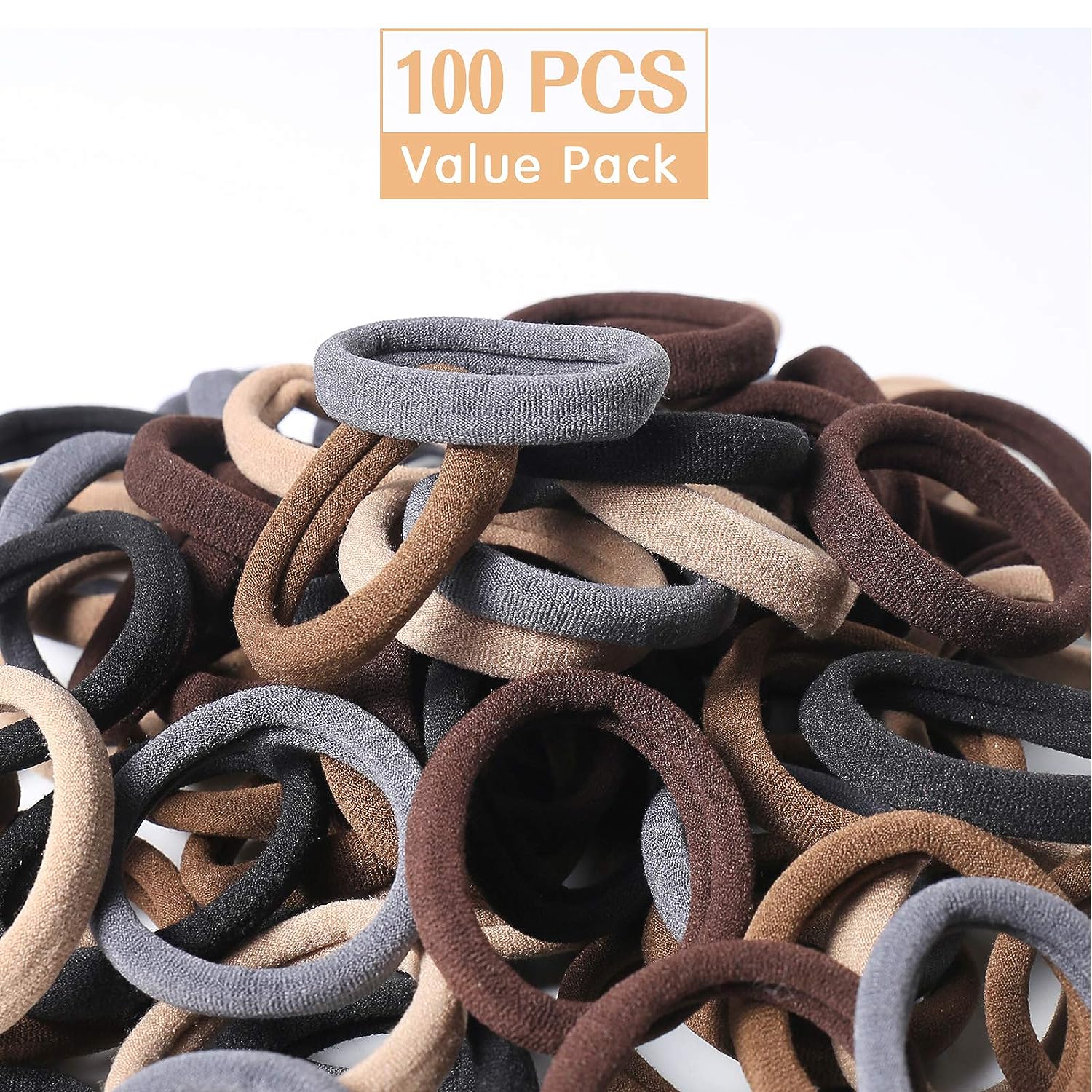 Noblenestle 100 Pcs Thick Seamless Brown Hair Ties, Ponytail Holders Hair Accessories No Damage for Thick Hair (Natural Colors)