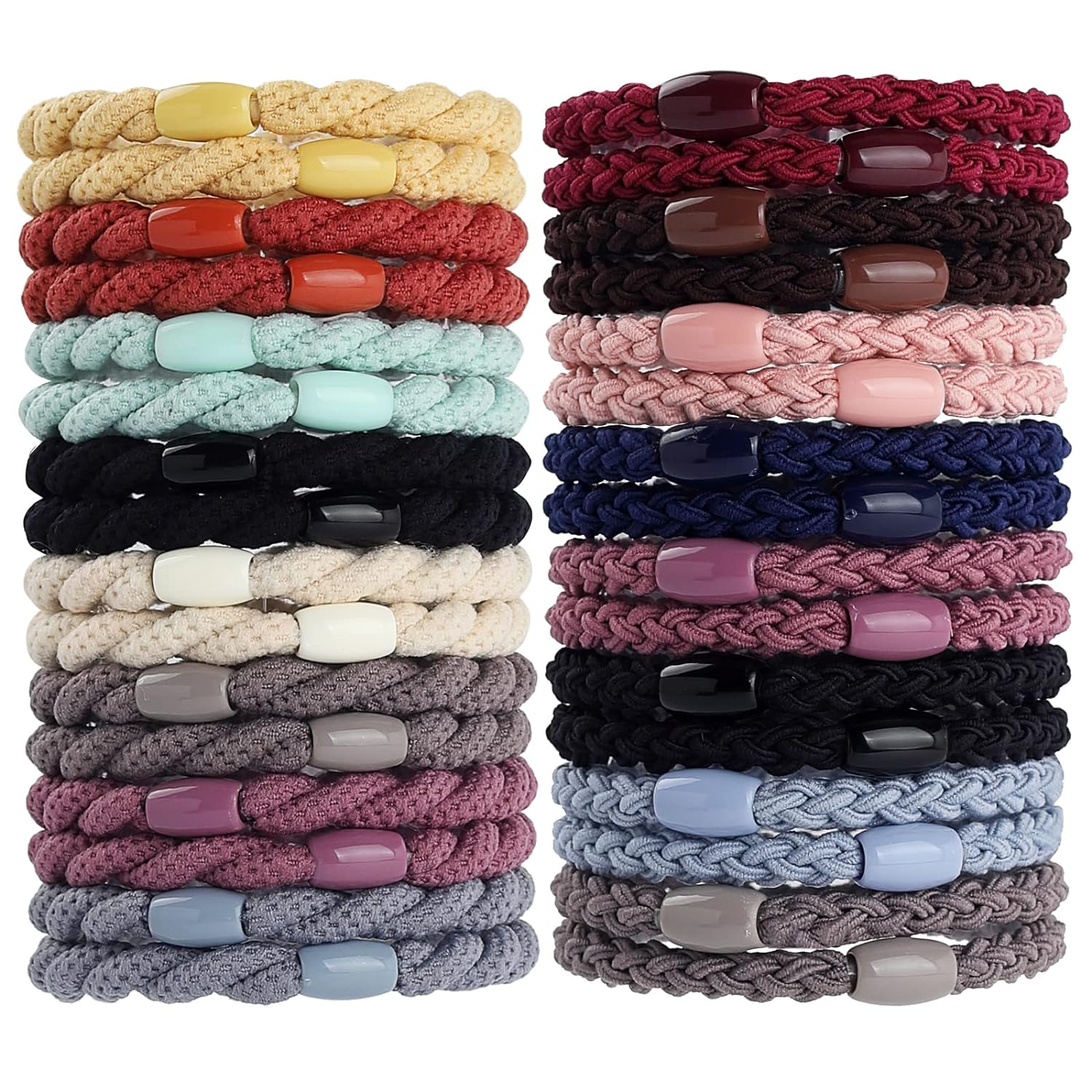 Noblenestle Hair Ties for Thick Hair, Tyfthui 32 Pcs Elastics Hair Bands Ponytail Holders, Hair Tie Bracelets for Women Girls, No Damage No Crease Hair Elastics for Women's Hair Multi-colored