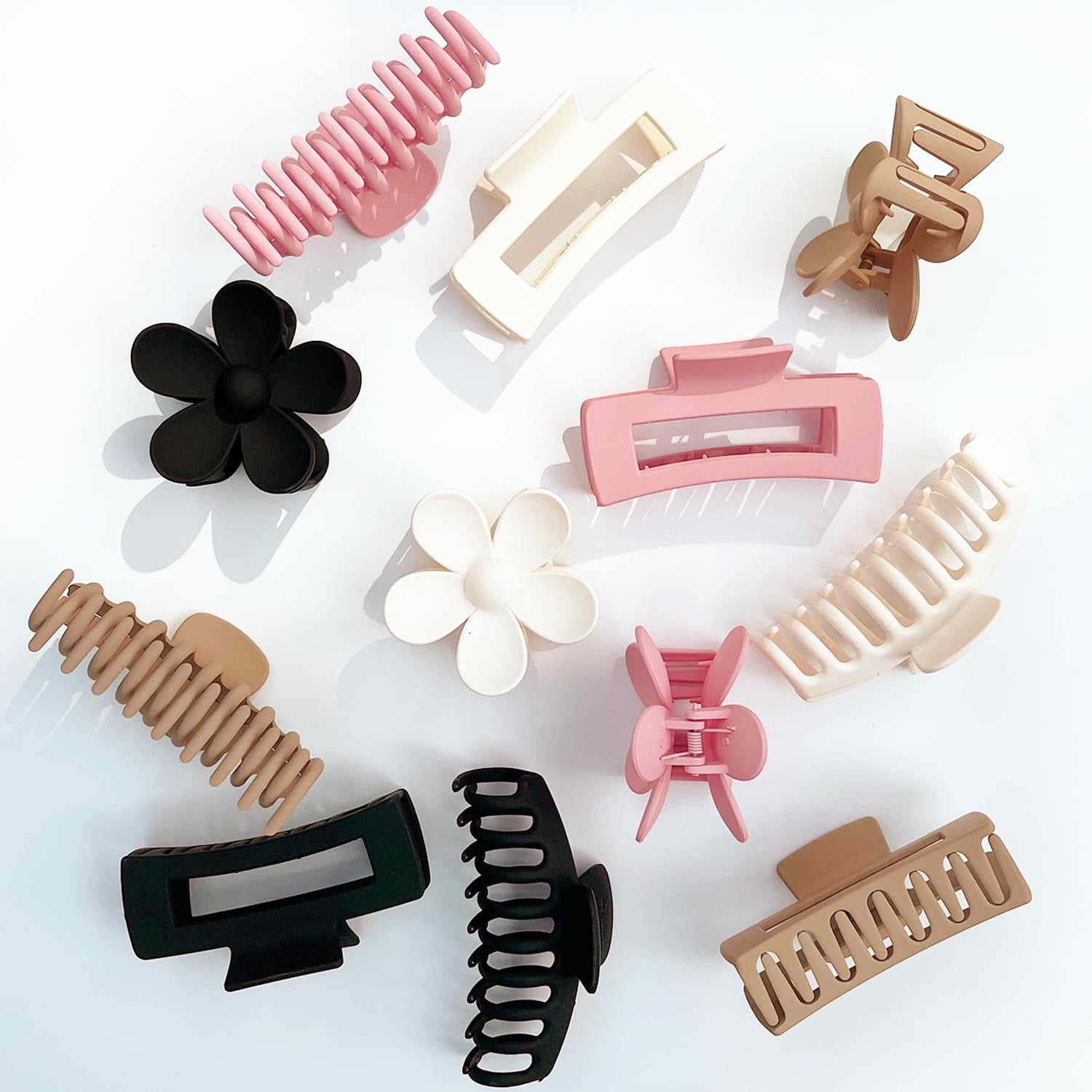 Noblenestle Hair Claw Clips 12 Pack Flower Hair Clips Big Claw Clips for Thick Hair, Big Hair Clips Square Matte Strong hold for Thin Hair, Cute Hair Clips for Women